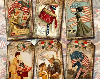 RuSTiC Americana Vintage ArT Hang/Gift Tags, labels, paper crafts -INSTaNT DOWNLoAD- Printable Collage Sheet JPG Digital File