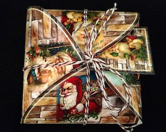 OLD WoRLD SaNTa CLAuS Gift Box Template & Tags- Primitive Christmas Vintage Art - INSTaNT DOWNLoAD -Printable Sheet JPG Digital File