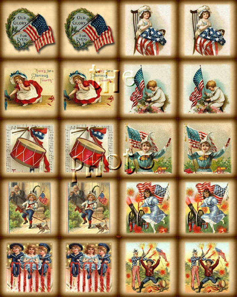 Patriotic Americana Charming Primitive 2 Inch Vintage Art Etsy