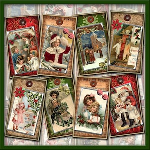 Antiqued Christmas Assortment of Vintage Art Hang/Gift Tags - Printable digital collage sheet JPG File-New Lower Price