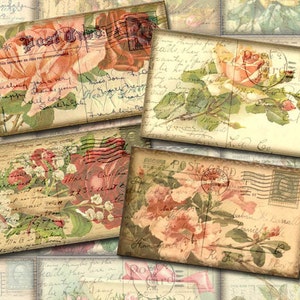 Carte postale chic vieillie art vintage étiquettes volantes/cartes - téléchargement immédiat - feuille de collage imprimable - fichier numérique JPG