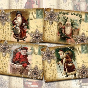 9 Antiqued Christmas Winter SaNTa ClauS Postcard Vintage Hang/Gift Tags - Printable digital collage sheet JPG File