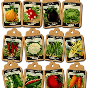 Instant Download -VeGeTaBLe SeeD PaCkETs ViNtAgE ArT Hang/Gift Tags/Labels - Printable Collage Sheet  JPG Digital File