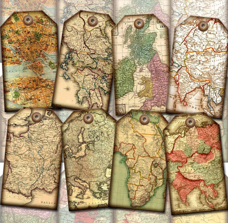 Printable Collage Sheet Download JPG Digital File ViNTAGE Antique Maps HangGift Tags LaBELS-INSTaNT DOWNLoAD