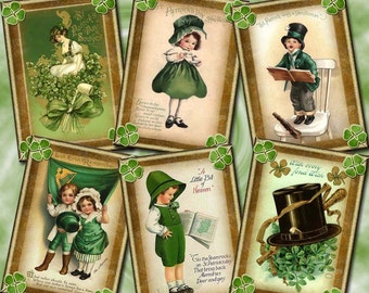 St Patrick's Day Vintage ARt Hang/Gift Tags -INSTaNT DOWNLoAD- CHaRMiNG Printable Collage Sheet JPG Digital File