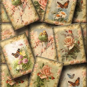LoVeLY Romantische Rosen & Schmetterlinge Vintage Art Hang/Geschenkanhänger-INSTaNT DOWNLoAD Printable Collage Sheet JPG Digitale Datei