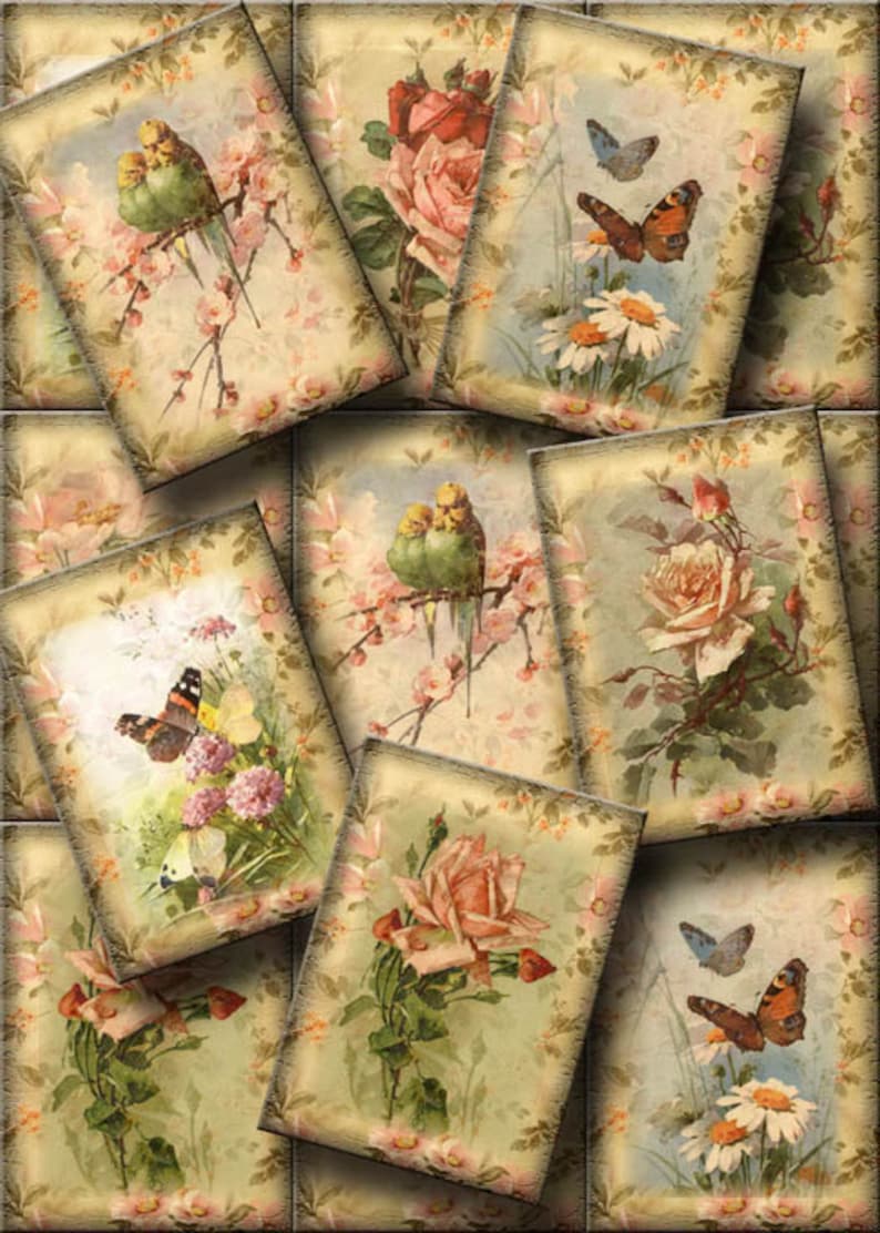 LoVeLY Romantic Roses & Butterflies Vintage Art Hang/Gift Tags-INSTaNT DOWNLoAD-Printable Collage Sheet JPG Digital File image 1