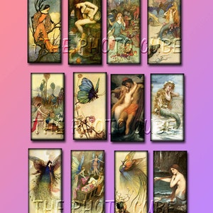 Feen, Elfen und Meerjungfrauen 1 x 2 Zoll Vintage Kunst - SOFORTIGER DOWNLOAD - Druckbare Collage Sheet JPG Digital File-Domino Size Bilder-You Print