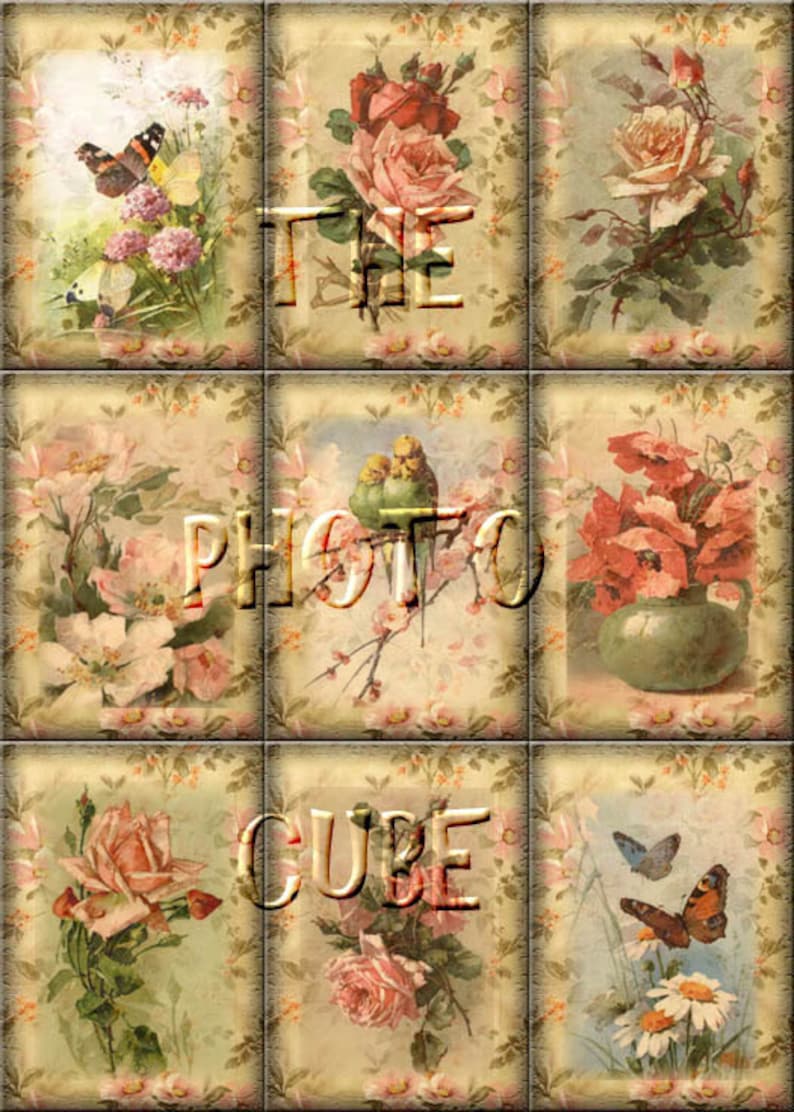 LoVeLY Romantic Roses & Butterflies Vintage Art Hang/Gift Tags-INSTaNT DOWNLoAD-Printable Collage Sheet JPG Digital File image 2