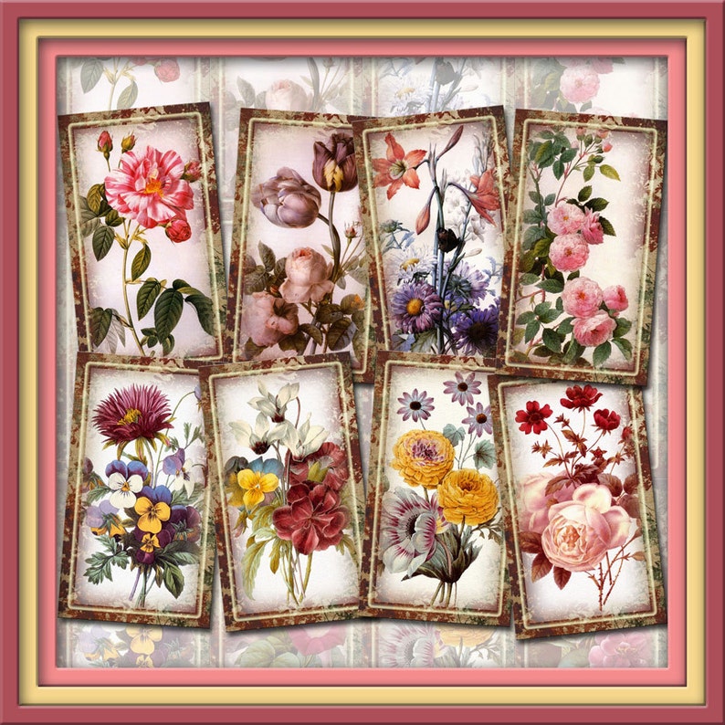 CHaRMiNG Floral Art Gift/Hang Tags-Vintage Art paper craftsRedoute Art INSTANT DOWNLoAD Printable Collage Sheet JPG Digital File image 1