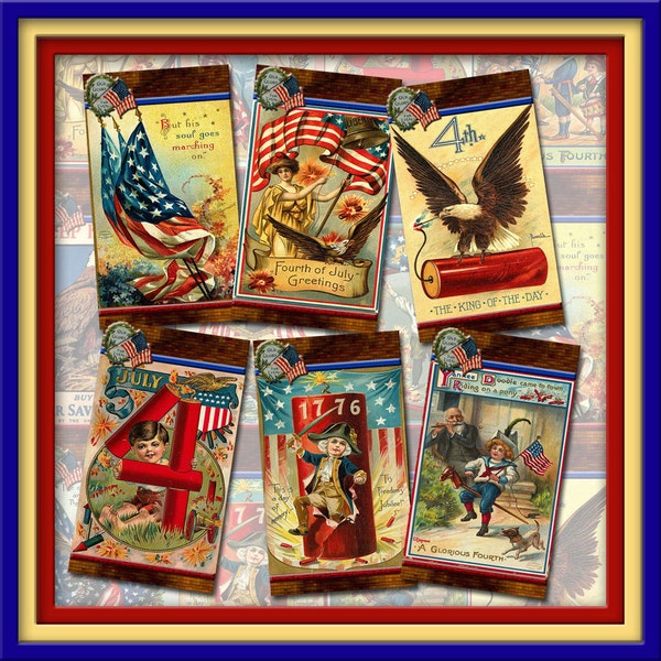 Patriotic Americana -Primitive Rustic Vintage ArT Tags/Labels-Paper Crafts- INSTANT DOWNLoAD -Printable Collage Sheet JPG Digital File