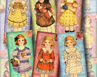 Vintage Doll Images- Set of 15 Mini Bookmarks/Tags -1.5"x3.5" -Instant Download- Printable Collage Sheet  JPG Digital File