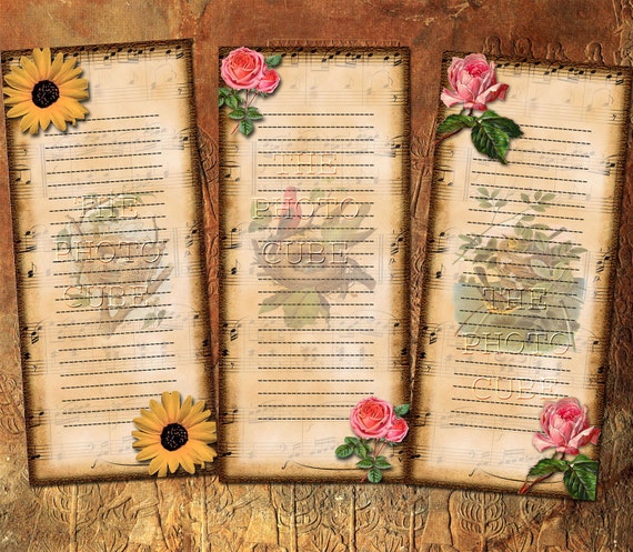 Botanical NoTE PaPeR /CHaRMiNG Journal sHeeTs- 3.5"x8" -Bird's Nest Shadow - INSTaNT DOWNLoAD -Printable DiGiTaL CoLLaGe ShEEt Il_570xn