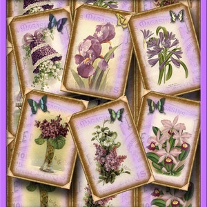 LAVANDA/Violeta/Flores moradas-Encantador regalo de arte vintage/Etiquetas colgantes/Tarjetas- DESCARGA INSTANTE - Hoja de collage imprimible JPG Archivo digital