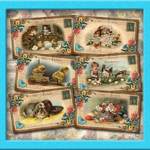 Antike Postkarte Vintage Ostern Kunst - zum Aufhängen/Geschenkanhänger/Karten/Etiketten - SOFORTIGER DOWNLOAD - Druckbare JPG-Kollagendatei