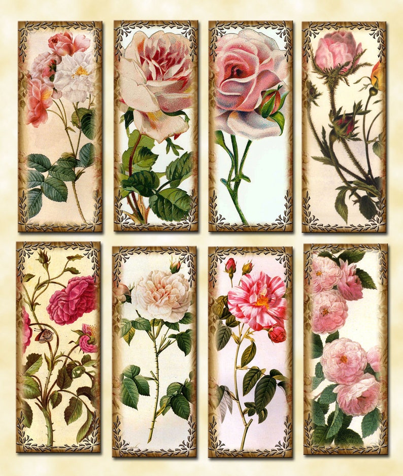 Charming Cottage Roses antiqued Primitive 2x5 Etsy