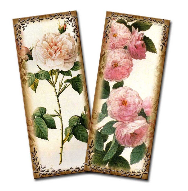 Charming Cottage Roses antiqued Primitive 2x5 Etsy
