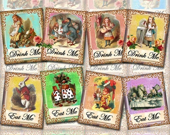 Alice In Wonderland- 16 Eat Me and Drink Me Tags - Instant Download - CHaRMiNG Victorian Style -Printable Collage Sheet JPG Digital File