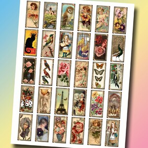 Chat Noir, Rosen, Schmetterlinge, Alice, Blumen, Feen, Eiffelturm-1 "x 2" Bilder- INSTANT DOWNLoAD - Printable Collage Sheet JPG Digitale Datei