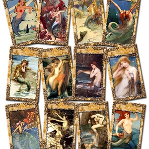 Mermaids Sea Maidens Sirens - WhiMSiCAL VintAge Art Aufhänger/Geschenkanhänger/Etiketten/Karten- INSTANT DOWNLOAD - Druckbare JPG Digitale Datei