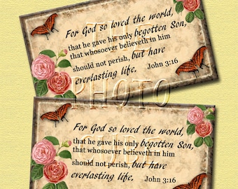 JOHN 3:16 - Tags/Labels/Cards- Bible Verse- Gospel in a Nutshell - INSTaNT DOWNLoAD- Printable Collage Sheet JPG Digital File