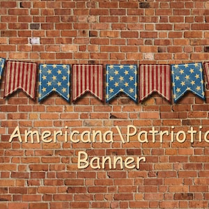 RUSTIC PaTriOtiC Americana Banner - PRIMiTiVe Flaggen Wimpel -INSTANT DOWNLoAD - Druckbare Collage Sheet JPG Digitale Datei