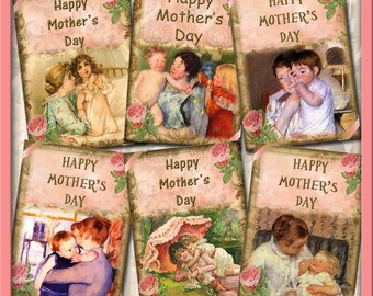 MoTHER'S DaY - Vintage Antiqued Art Hang/Gift Tags/ craft supplies- INSTaNT DOWNLoAD - Printable Collage Sheet JPG Digital File