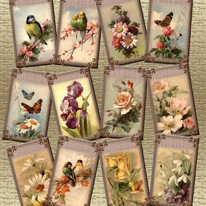 Victorian Flowers and Butterflies- Captivating Vintage Art Gift/Hang Tags- INSTANT DOWNLoAD - Printable Collage Sheet JPG Digital File