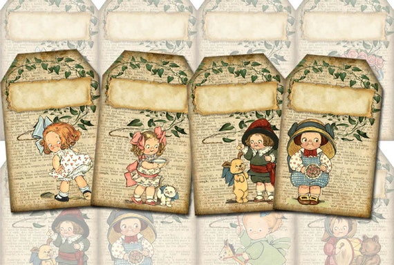 vintage children gift tags printable tags on digital collage sheet for scrapbooking crafts labels gift tags instant download by the photo cube catch my party