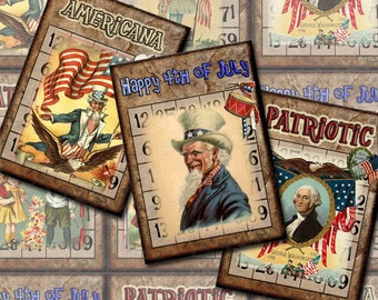 Patriotic/AMeRiCaNa BiNGO Vintage Art Hang/Gift Tags/Cards- INSTaNT DOWNLoAD- CHaRMiNG Printable Collage Sheet JPG Digital File