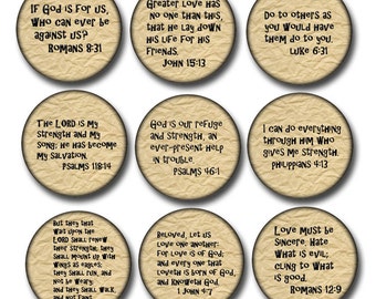 Bible Verses 1.5" Circles - INSTaNT DOWNLoAD - Printable Collage Sheet JPG Digital File- Hope, Inspiration, Encourgement, Love