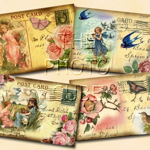 sHaBBY cHiC wHiMSiCaL PoSt CaRd FaiRy ALtErEd Vintage Art Hang Tags- Printable Collage Sheet- JPG Digital File-New Lower Price