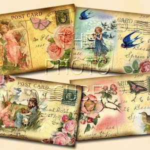 sHaBBY cHiC wHiMSiCaL PoSt CaRd FaiRy ALtErEd Vintage Art Hang Tags- Printable Collage Sheet- JPG Digital File-New Lower Price