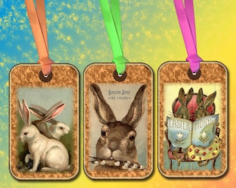 Set of 12 Easter Bunny Rabbit Vintage Art Hang Tags/ACEO- INSTaNT DOWNLoAD -Printable Collage Sheet JPG Digital File