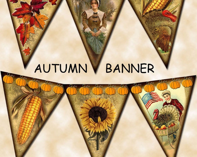 Fall / Autumn / Primitive Harvest Banner Pennants / Flags / - Etsy