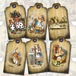 Alice im Wunderland - Vintage Art PRiMiTiVE GRuNGeD Tags/Etiketten - Sofortiger Download - druckbare Collage Sheet JPG Digitale Datei