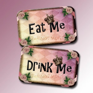 Drink Me and Eat Me Whimsical Alice In Wonderland Tags/Cards/Labels INSTaNT DOWNLoAD Printable Collage Sheet JPG Digital File image 1