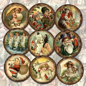 Christmas Days Gone By - Set of 20 Vintage Art 2 inch Circles -Instant Download- Printable collage sheet JPG Digital File