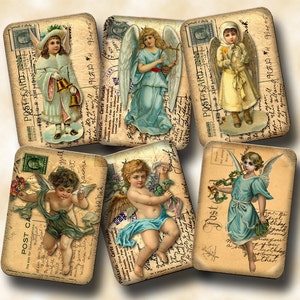 ÁNGELES EN POSTALES - Encantadoras etiquetas/tarjetas de regalo/colgantes con arte vintage Shabby Chic - Hoja de collage imprimible Archivo digital JPG - Nuevo precio más bajo