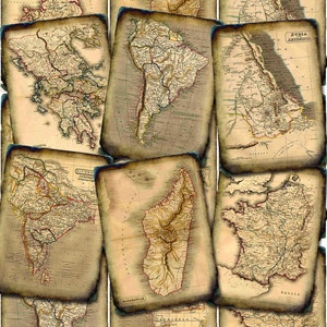 Maps- Primitive ANTiQUED Vintage Art Hang / Geschenkanhänger / Karten / Etiketten-INSTANT DOWNLoAD-Printable Collage Sheet Digitale Datei JPG