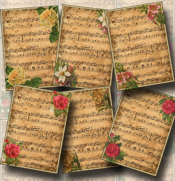 Sheet Music With Flowers Vintage Art Etsy