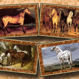 CHEVAUX--Graphiques vintage PRIMITIF à accrocher/étiquettes cadeaux/cartes/étiquettes-téléchargement instantané-collage imprimable feuille à télécharger fichier numérique JPG