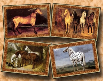 HoRSES --PRiMiTiVE ViNtAgE Graphics Hang/Gift Tags/Cards/Labels- INSTaNT DOWNLoAD-Printable Collage Sheet Download JPG Digital File