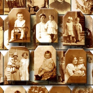 Può includere: Un collage di fotografie seppia che ritraggono bambini e famiglie. Le foto sono disposte in una griglia e incorniciate con un bordo decorativo.