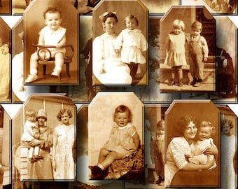 Vintage Photographs -ANTiQUE BOUTiQUE- Days Gone By -Mini Hang/Gift Tags -INSTaNT DOWNLoAD-Printable Collage Sheet Download JPG Digital File