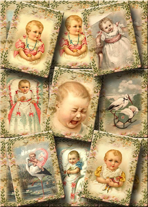 BABIES InFANTS- Vintage Art- Hang/Gift Tags/Cards-INSTaNT DOWNLoAD-Printable Collage Sheet JPG Digital File Il_570xn