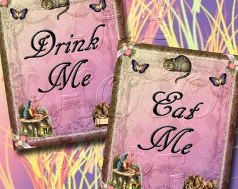 ALiCe In WoNDeRLaNd -Eat Me Drink Me- 10x8 Posters - INSTaNT DOWNLoAD- TWO Printable Collage Sheet Download JPG Digital File