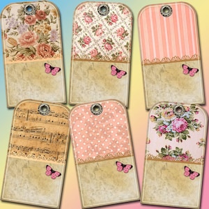 Etiquetas para pendurar/presente - Shabby Chic Boutique Vintage Art Gift/Etiquetas de diário - DOWNLOAD INSTANTÂNEO - Folha de colagem para impressão Arquivo digital JPG