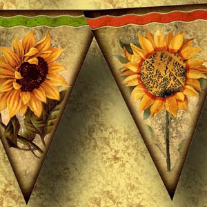 SuNFLOWERS -Pennants/Flags/Garland/Bunting/Banner-Rustic Primitive- INSTaNT DOWNLoAD - Printable Collage Sheet JPG Digital File