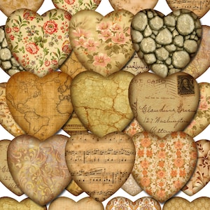 Conjunto de 20 etiquetas de arte pRiMiTiVe em formato de coração de 2 "x 2" - DOWNLOAD INSTANTÂNEO - Download para impressão de folha de colagem digital - etiquetas para presentes, etiquetas de preços, mais